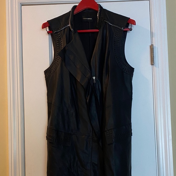 Kobi Halperin 💯Genuine Leather Black Silver Chain Full Zip Ruffled Vest - Picture 5 of 16